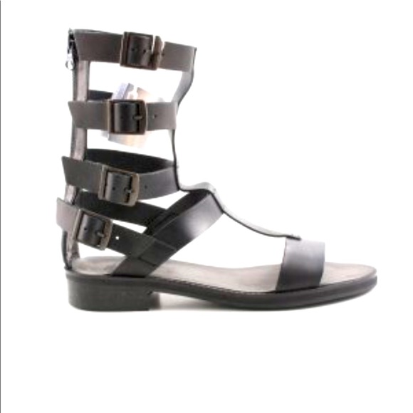 Zara black leather gladiator sandals with buckles